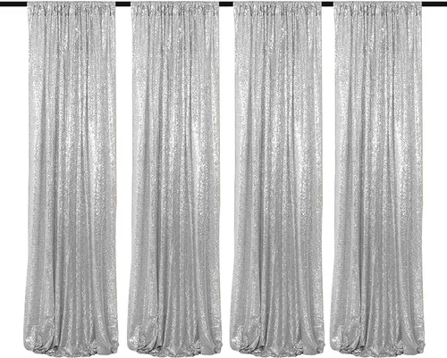Miniatura 19 de JYFLZQ Cortinas de fondo de lentejuelas plateadas de 4 x 6.5 pies, 1 panel con purpurina para cabina de fotos, cortinas de fondo de fotografía