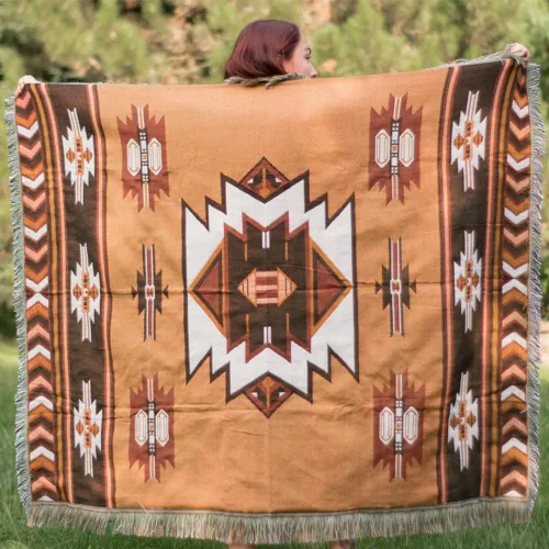 Miniatura 2 de Manta azteca nativa americana, decoración bohemia del suroeste, reversible, con borlas tejidas, mantas y mantas mexicanas para sofá, cama, silla