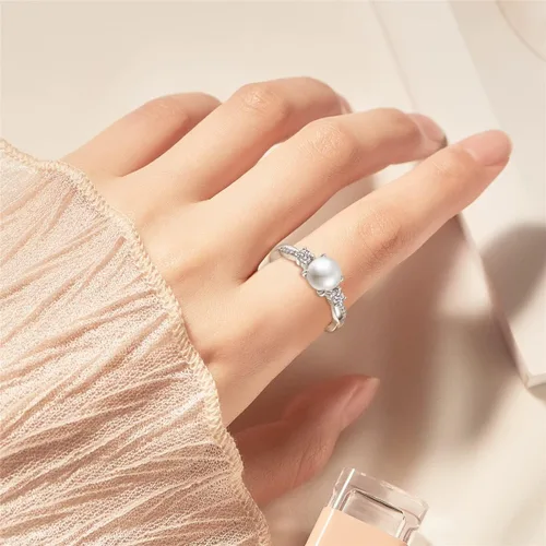 Miniatura 3 de STARCHENIE Anillos de perlas, anillo de compromiso de boda con nudo celta para mujer, anillo de plata de ley talla 5-10