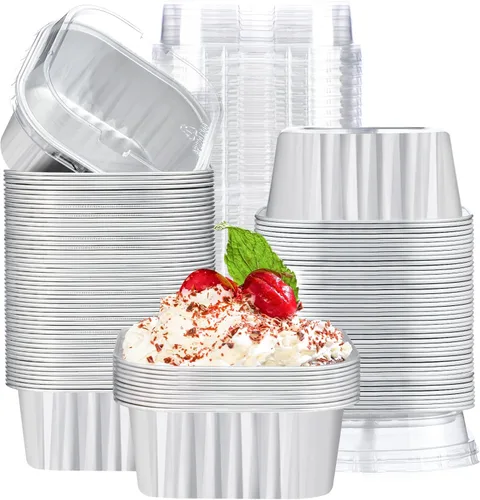 Miniatura 16 de EUSOAR - Moldes para pastel con tapas, 50 unidades de 300 ml/10 oz, moldes cuadrados desechables para cupcakes, recipientes de papel de aluminio