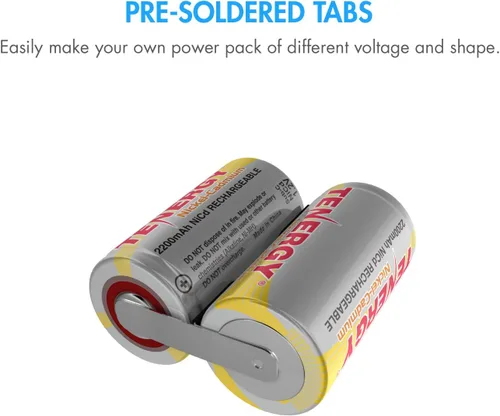 Miniatura 4 de Tenergy Batería NiCd Sub C de 2200 mAh para herramientas eléctricas, baterías de celda sub-C recargables de 1.2 V con pestañas, paquete de 60
