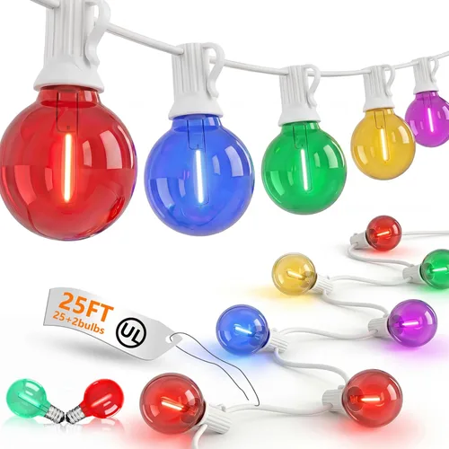 Miniatura 11 de Guirnalda de luces LED para exteriores, G40, de 25 pies, impermeable, con 27 bombillas inastillables, luces colgantes de decoración de Navidad al