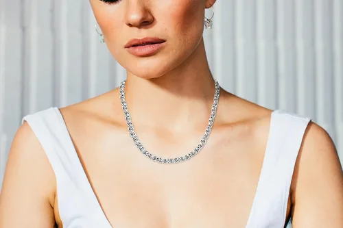 Miniatura 4 de Savlano Collar de cadena de eslabones bizantinos planos italianos de plata de ley 925 de 0.354 in, collar bizantino hueco de 20 pulgadas para mujer