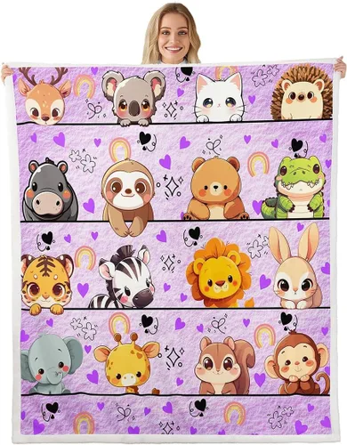 Miniatura 24 de Manta de franela de animales de dibujos animados para todas las estaciones, manta de cama azul con estampado de amor Kawaii para decoración