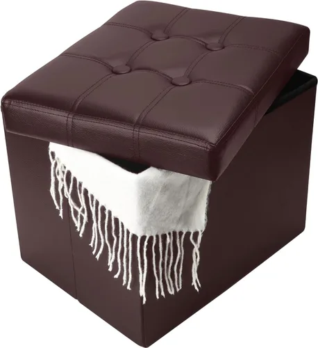 Miniatura 27 de Bsketa Otomana Taburete Reposapiés de Almacenamiento, Banco Pequeño de Otomanas de Almacenamiento de Cuero, Taburete Plegable con Tapa con Asas