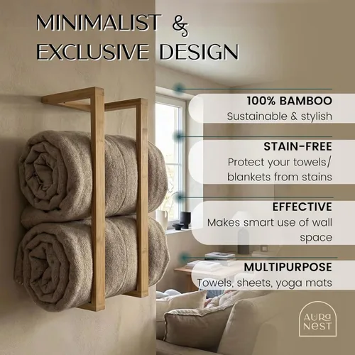 Miniatura 2 de Toalleros de bambú – Toallero vertical de madera de bambú accesorios de baño, almacenamiento, toallero de pared para toallas enrolladas para muebles
