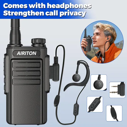 Miniatura 7 de Walkie Talkies de largo alcance para adultos, radio bidireccional recargable Walkie Talkie UHF con batería de iones de litio de 1500 mAh, cargador