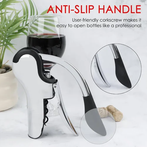 Miniatura 3 de KAYCROWN Abrebotellas de vino de acero inoxidable, sacacorchos de palanca vertical con diseño de cortador de lámina incorporado, sacacorchos de mano