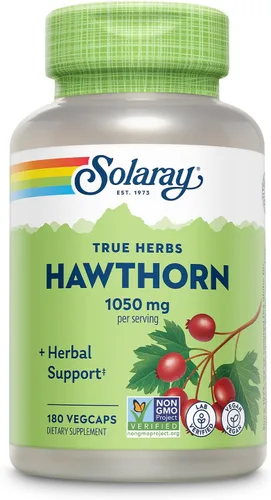 SOLARAY Cápsulas de bayas de espino de 1050 mg – Apoyo herbario calmante – Vegan, sin OMG, 180 cápsulas vegetales, 90 porciones