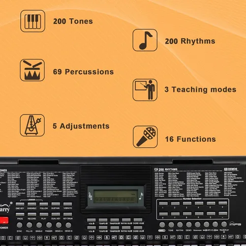 Miniatura 4 de GLARRY Juego de teclado de piano electrónico portátil de 61 teclas con pantalla LCD, soporte, micrófono, auriculares, soporte, banco, modos