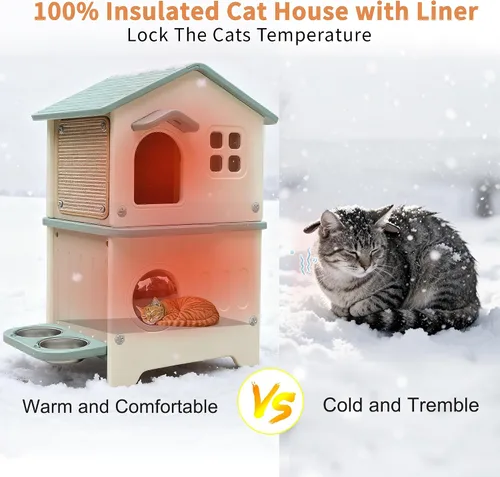 Miniatura 4 de Rockever Casa para gatos al aire libre con forro aislante, casas para gatos 100% aisladas para invierno al aire libre, casa de gato impermeable de 2