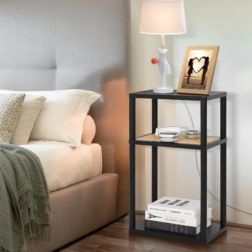 Miniatura 3 de YGYQZ Mesa auxiliar de ratán, mesa auxiliar estrecha para sofá, mesita de noche alta para espacio pequeño, mesita de noche delgada con estorge, sala