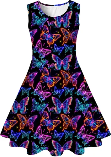 Miniatura 9 de Funnycokid Vestido de Sirena para Niñas, Sin Mangas, de Verano, para Cumpleaños, de Fiesta con Volantes, Ropa de 4 a 13 Años