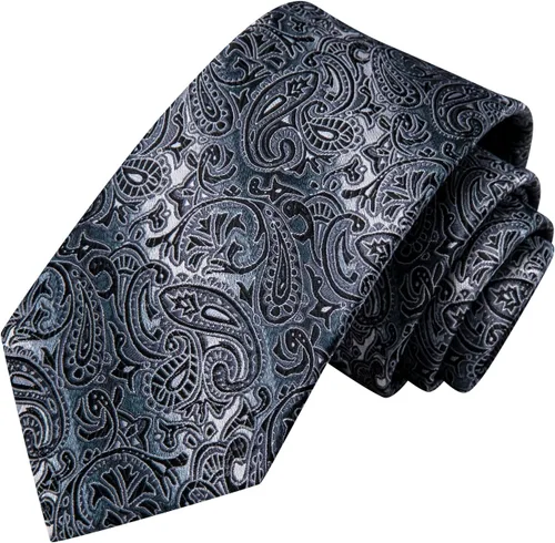 Miniatura 4 de Hi-Tie Corbatas de seda para hombre, diseño de cachemira a rayas, con bolsillo, gemelos cuadrados, conjunto formal de negocios