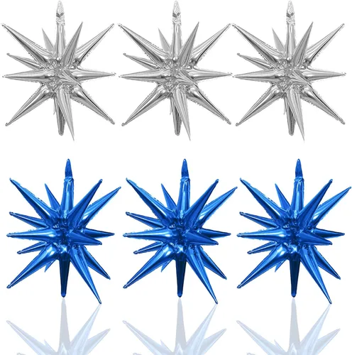 Miniatura 23 de HILAVO 6 unidades de Globos de Estrella Negros y Rojos, 22 Pulgadas, Globos de Aluminio Grandes en Forma de Estrella, Globos de Cono en Punta