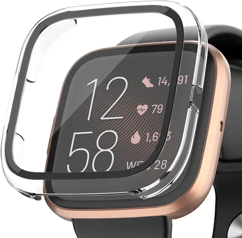 Miniatura 9 de Tobfit Funda rígida de policarbonato integrado de vidrio templado para Fitbit Versa 2, duradera y ultrafina, resistente a los arañazos, funda