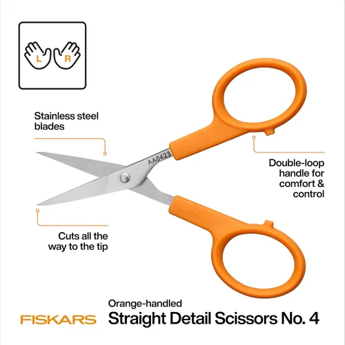 Miniatura 2 de Fiskars Tijeras con mango naranja de corte recto, hojas de acero inoxidable, mango ambidiestro de doble asa