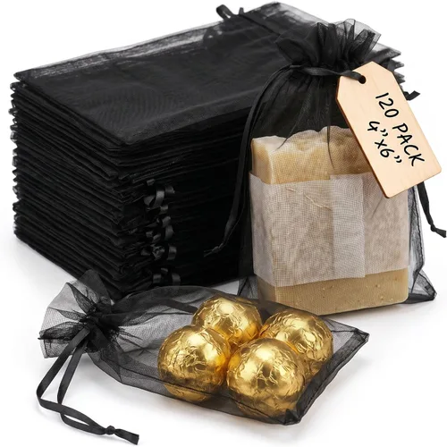 VGOODALL 120 bolsas de regalo de organza negra, bolsas de regalo de malla de caramelo, bolsas de joyería para Navidad, suministros de fiesta de boda