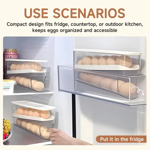Miniatura 3 de Soporte rodante para huevos para refrigerador, dispensador de huevos para refrigerador, contenedor de almacenamiento rodante automático