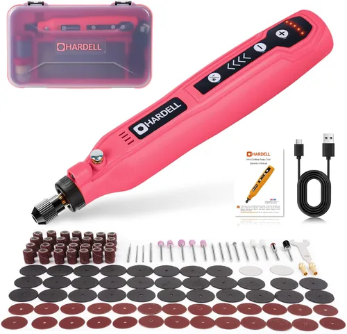 Miniatura 8 de HARDELL Mini herramienta giratoria inalámbrica, kit de herramientas rotativas recargables de 5 velocidades de 3.7 V con 69 accesorios, carga USB