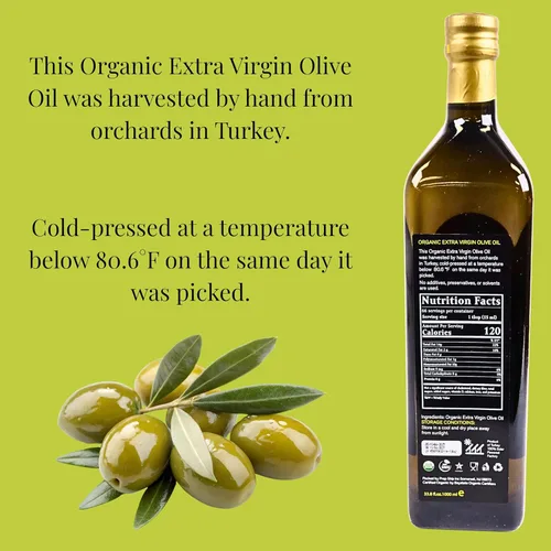 Miniatura 3 de Aceite de oliva virgen extra orgánico USDA – tarro de vidrio de 33.8 fl oz – prensado en frío, certificado Kosher, primera prensa en frío, calidad