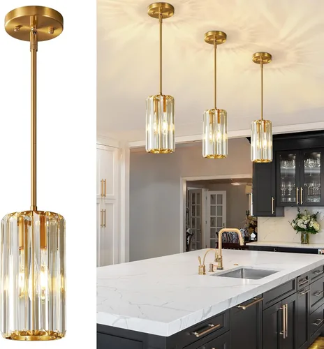 Iluminación Colgante Dorada Luz Colgante Moderna Mini Candelabros de Cristal Lámpara Colgante Ajustable para Isla de Cocina Comedor Pasillo Dorado