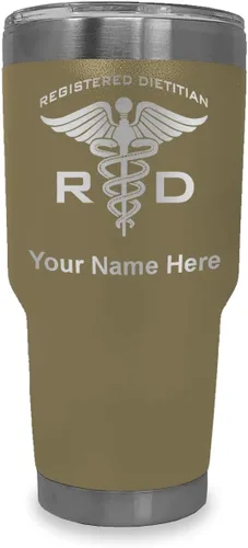 Miniatura 10 de LaserGram Vaso aislado al vacío de 20 onzas, dietista registrado RD, grabado personalizado incluido (negro)