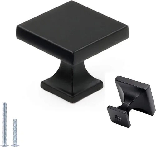 Miniatura 10 de Peaha PH6785BK - Paquete de 15 pomos negros para gabinete, tiradores cuadrados para pomos de cajón para cocina, tocador y baño Negro-Cuadrado 1