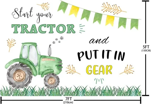 Miniatura 4 de MEHOFOND Decoraciones de fondo de tractor verde de 7 x 5 pies para niños, granja, suministros de fiesta de cumpleaños, pancarta para ponerlo