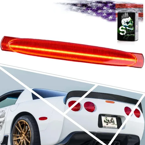SLK C5 Corvette LED 3ª luz de freno (1997-2004) – Lámpara de freno central de lente roja de montaje alto con flash estroboscópico F1 – Sustituye al
