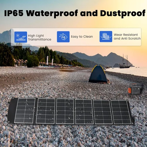 Miniatura 6 de Panel solar portátil de 200 vatios, cargador de panel solar plegable con patas de apoyo, QC3.0 USB-A USB-C y salida MC4 para teléfono/banco