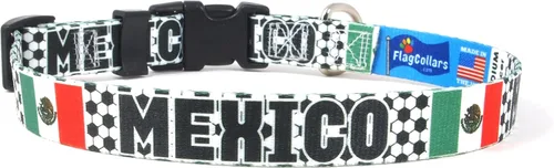 Collar de perro | Fútbol | Fútbol | Bandera de México | Xtra grande, grande, mediano, pequeño, extra pequeño | Fabricado en Estados Unidos | Regalo