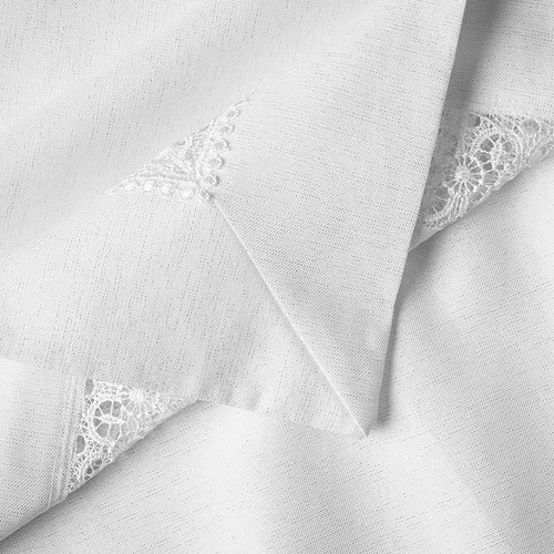Miniatura 6 de Violet Linen Splendour Exquisito patrón de borde de encaje de macramé, encaje bordado de poliéster, blanco, 52 x 70 pulgadas, asientos de 4 a 6