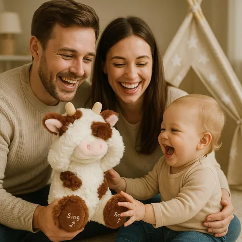 Miniatura 5 de Hopearl Peek A Boo Cow interactivo repite lo que dices, diario de peluche, juguete musical que canta y habla, adorable regalo eléctrico para niños