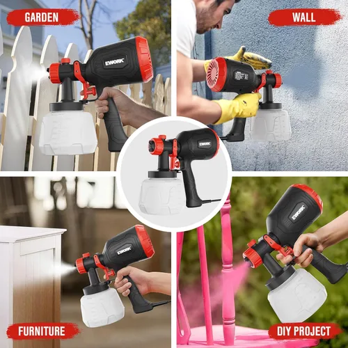 Miniatura 7 de EWORK Pulverizador de pintura de 1000 W HVLP pistola de pintura eléctrica, 180 Din/s, sin adelgazamiento, capacidad de 47.3 fl oz, 4 boquillas y 3