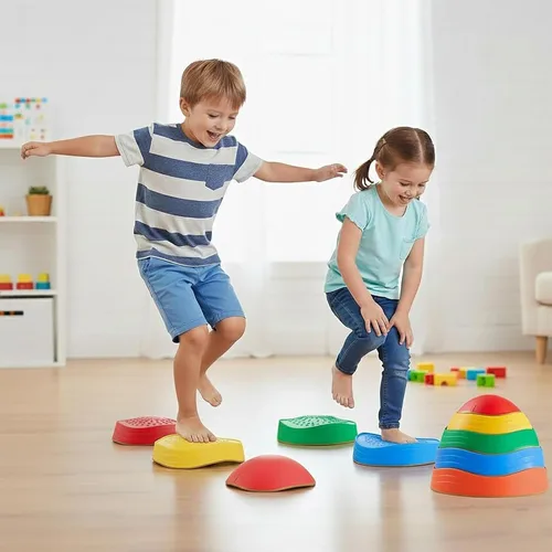 Miniatura 10 de Special Supplies Stepping Stones for Kids, 5 Balance Indoor and Outdoor Blocks Promote Coordination, Balance, Strength, Child Safe Rubber, Non-Slip