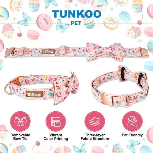 Miniatura 5 de Tunkoo - Collar de perro rosa con moño lindo tipo pastel - Collar para mascotas duradero, ajustable y elegante. Disponible en talla pequeña, Collar