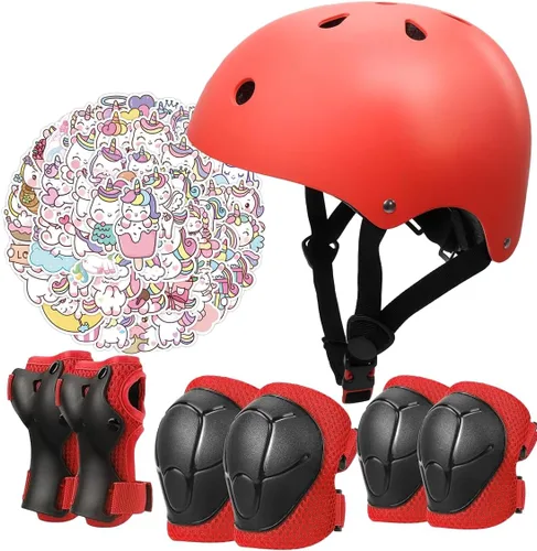Miniatura 12 de Juego de casco de bicicleta para niños, certificado CPSC con rodilleras, coderas, muñequeras, casco negro ajustable para niñas de 2-3-5-8 años