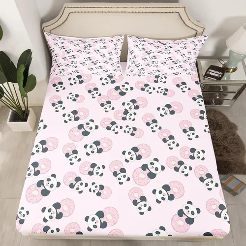 Miniatura 37 de Feelyou Juego de sábanas bajeras de alpaca para niños, lindo juego de ropa de cama con diseño de llama y donas de dibujos animados, juego de sábanas
