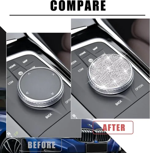 Miniatura 2 de Bling Media - Cubierta de botón iDrive, accesorios de automóvil, calcomanías de metal para decoración interior de automóvil, piezas para BMW 330 i