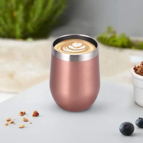 Miniatura 3 de Paquete de 12 vasos de vino de acero inoxidable, 12 onzas, doble pared, aislados al vacío, con tapas y pajitas, copas de vino sin tallo de acero Oro