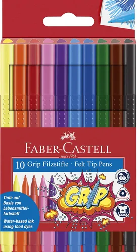 Faber-Castell GRIP Marcadores de color - 10 marcadores lavables de línea fina
