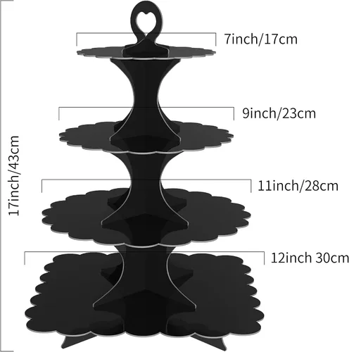 Miniatura 6 de Soporte redondo y cuadrado para cupcakes de 4 niveles, paquete de 2 soportes de cartón resistente para cupcakes 24/50 Pantalla negra para Negro