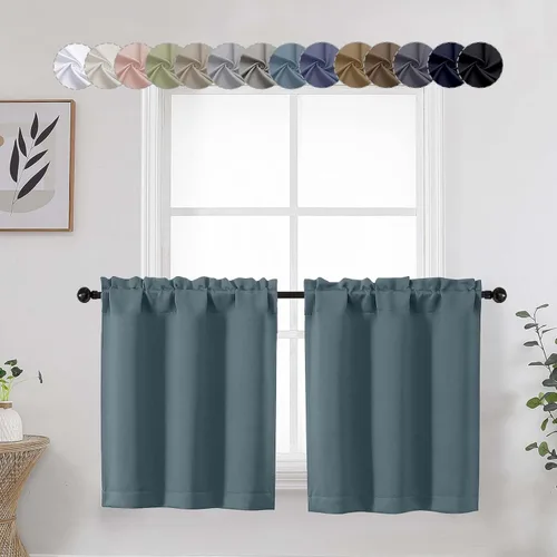 Miniatura 11 de Aqua Cafe - Juego de 2 paneles de cortinas opacas de 24 pulgadas de largo, con aislamiento térmico suave y sólido, para ventanas de baño, sótano