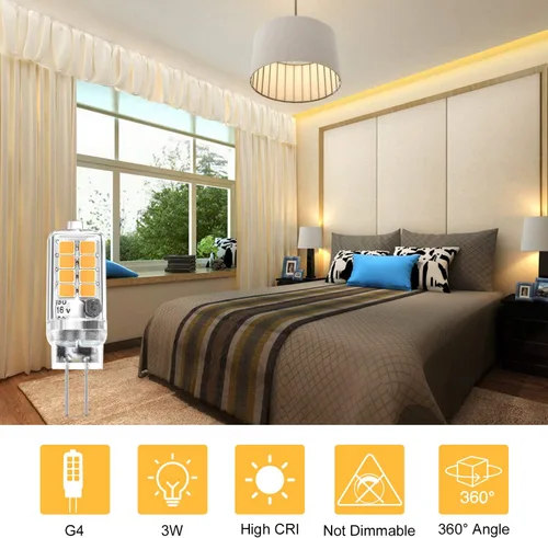 Miniatura 2 de Bombilla LED G4, equivalente a 3 W halógena de 20 W/30 W, sin parpadeo, ángulo de haz de 360°, lámpara LED de base bipin G4 de 12 V CA/CC de 12 V