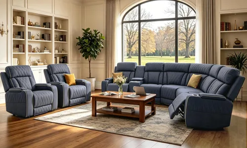 Miniatura 38 de Juego de sofá modular reclinable eléctrico con LED, juegos de muebles de sala de estar, sofá reclinable de cuero para sala de estar/cine en casa
