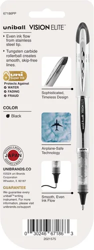 Miniatura 8 de Bolígrafos Uni-Ball Vision Elite de punta gruesa; tinta negra; paquete de 3; plumas de escritura suaves de punta fina; suministros de oficina
