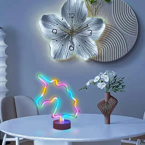 Miniatura 5 de Cartel de neón LED para interior, luz nocturna con base de soporte, funciona con batería/USB, luz decorativa de neón Unicornio