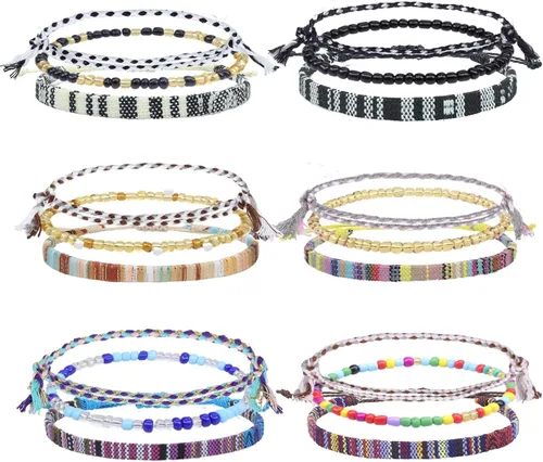 Pulseras de playa boho surfistas, tobilleras ajustables con cuentas, pulseras trenzadas hippies hechas a mano, impermeables, pulseras de cuerda y