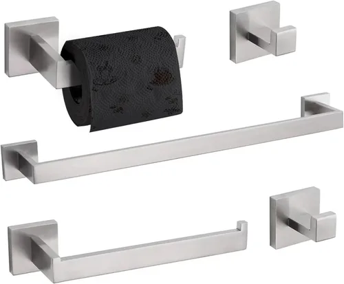 Miniatura 13 de TURS Juego de accesorios de baño de 5 piezas, juego de toalleros negros y dorados, incluye toallero de 24 pulgadas, soporte para toallas de mano
